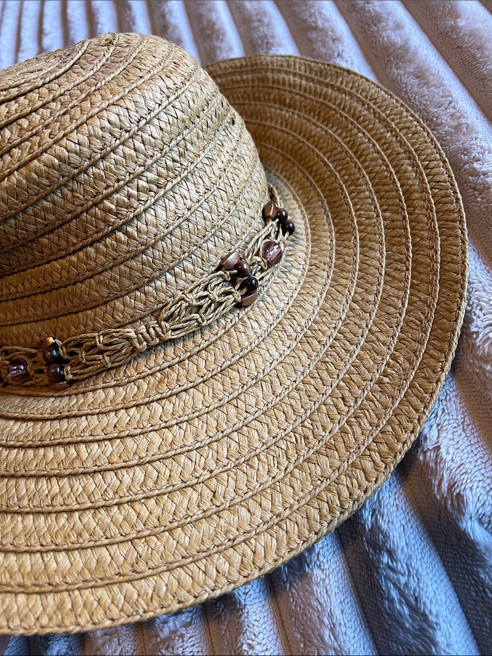 Straw Sun Hat with Bead Band - Natural